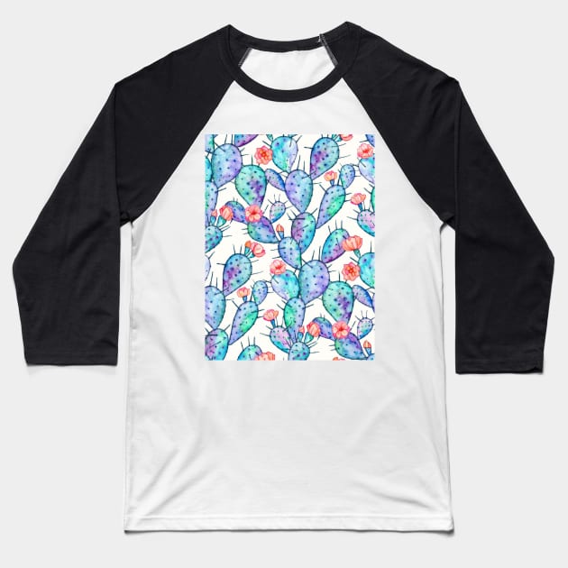 Rainbow Watercolor Cactus Pattern Baseball T-Shirt by micklyn